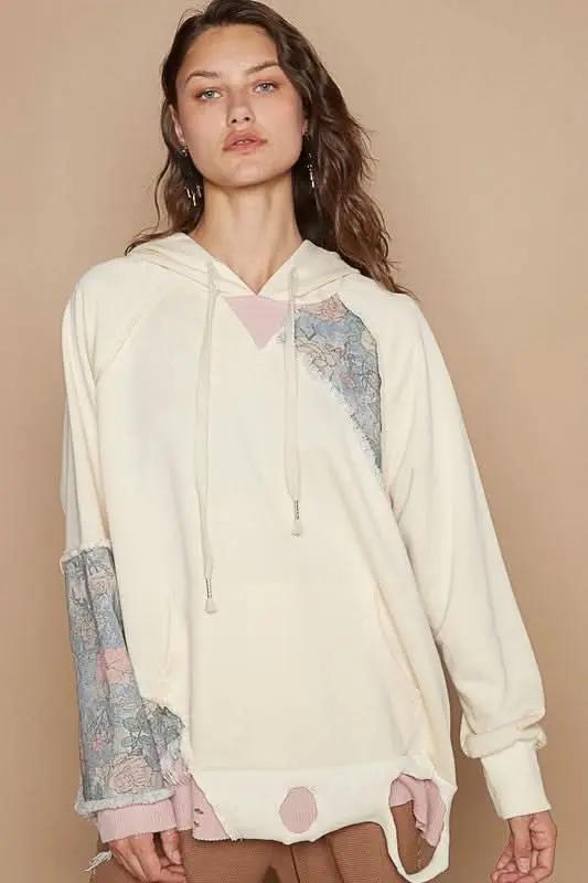 Women's Hoodie Hoodie - Floral Patchwork Distressed - Casual Versatile Fashion