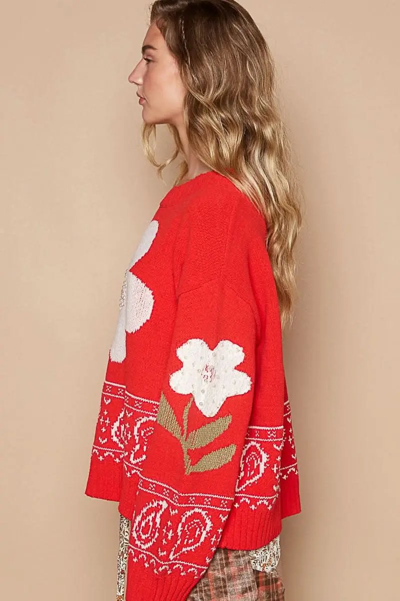 Sweaters Trendsi Flower Lace Sweater Women's Long Sleeve Knit Top USA Ship