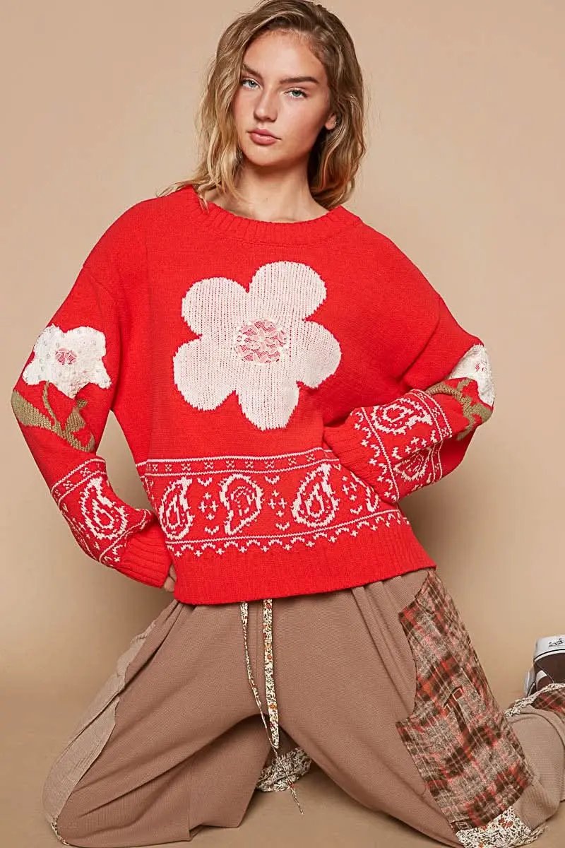 Sweaters Trendsi Flower Lace Sweater Women's Long Sleeve Knit Top USA Ship