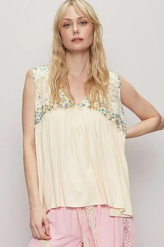 Jackets Trendsi Lace Floral Top Women's Summer Casual Sleeveless Shirt V-Neck