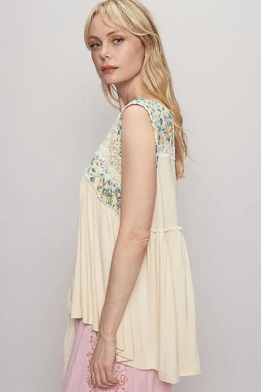 Jackets Trendsi Lace Floral Top Women's Summer Casual Sleeveless Shirt V-Neck