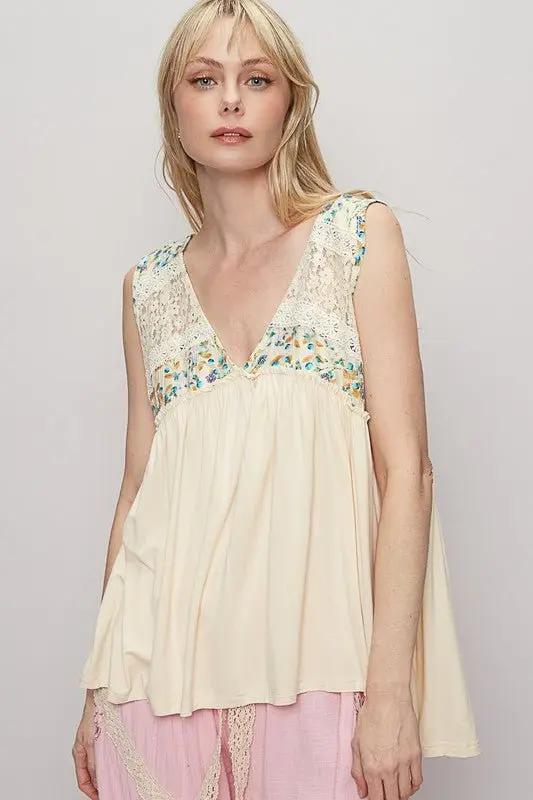 Jackets Trendsi Lace Floral Top Women's Summer Casual Sleeveless Shirt V-Neck