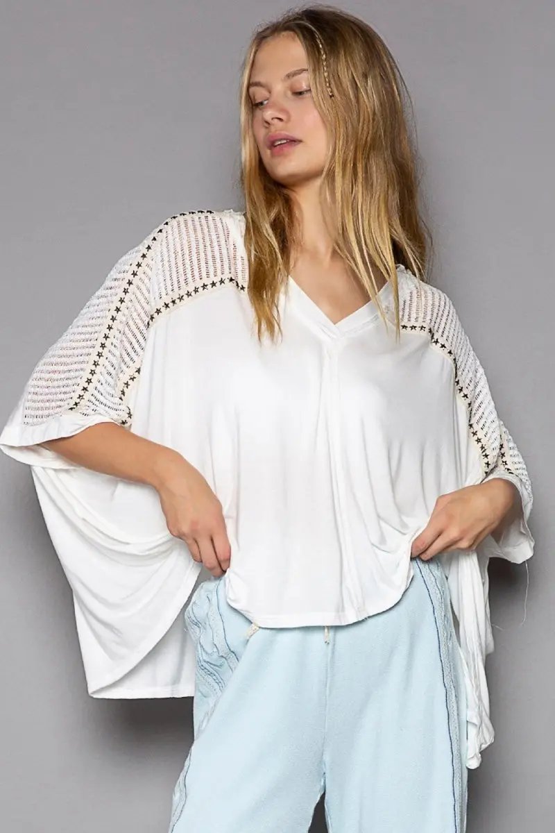 Shoes Trendsi Crochet Lace Top Women's V-Neck Studded Shirt USA Shipped