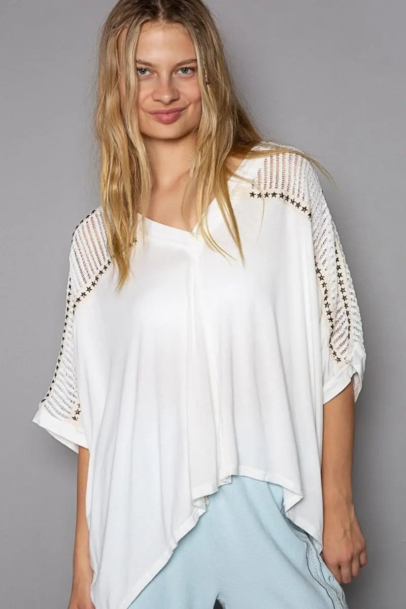 Shoes Trendsi Crochet Lace Top Women's V-Neck Studded Shirt USA Shipped