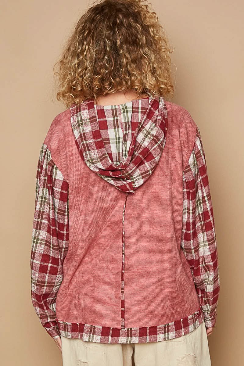 Women's Hooded Sweatshirt Plaid Hooded Top - Long Sleeve Casual - Women's Sweatshirt