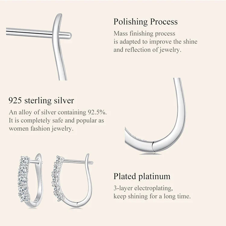 1.0CT Moissanite U-Shaped 925 Sterling Silver Hoop Earrings For Women Gift