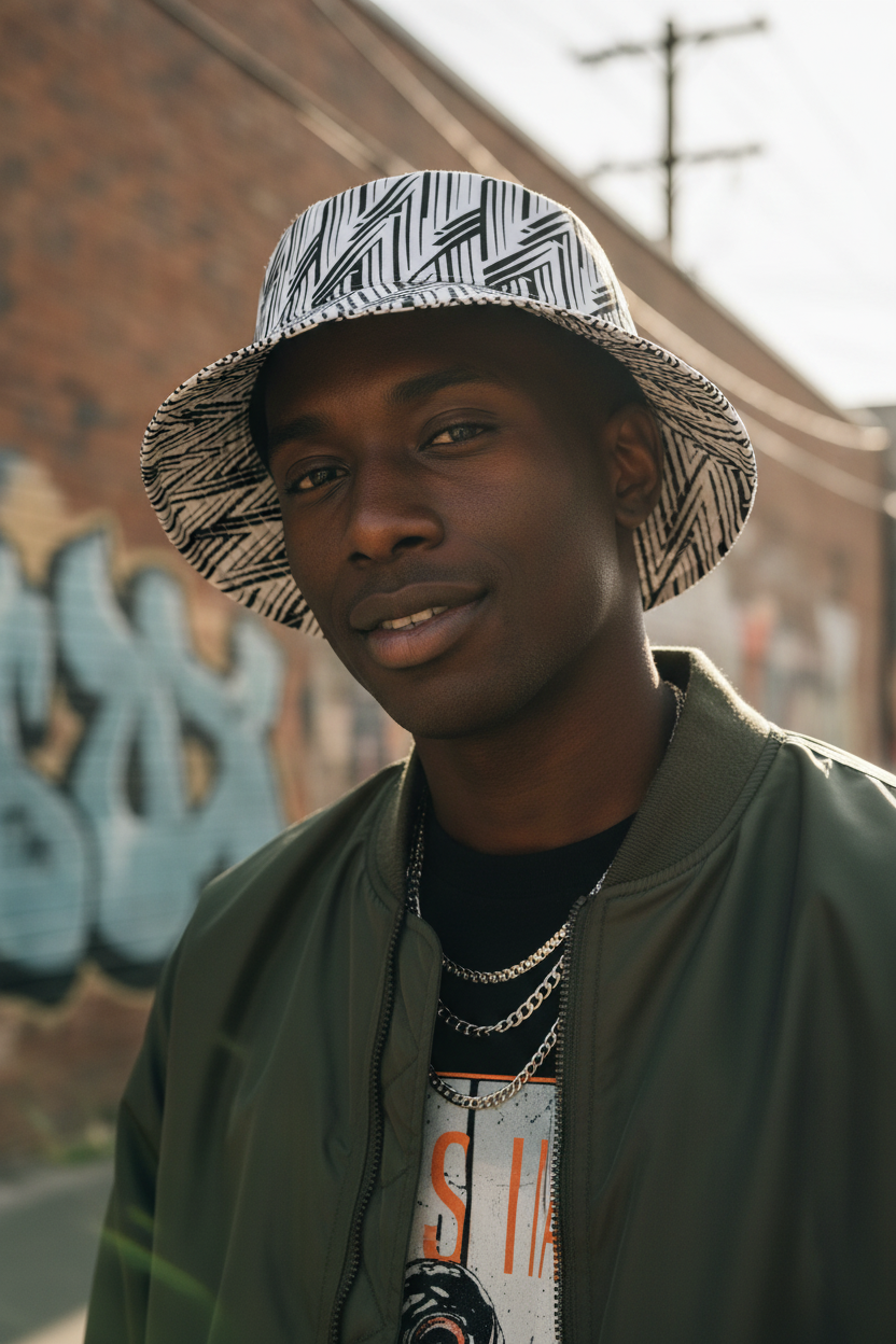 Glitch Stripe Bucket Hat | Reversible Black White Neo-Futurist