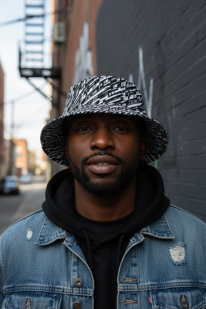 Glitch Stripe Bucket Hat | Reversible Black & White Streetwear