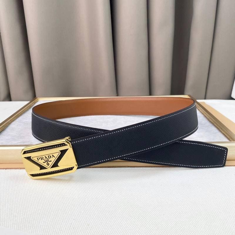 Prada Leather Belt Brushed Golden Buckle 'Black'