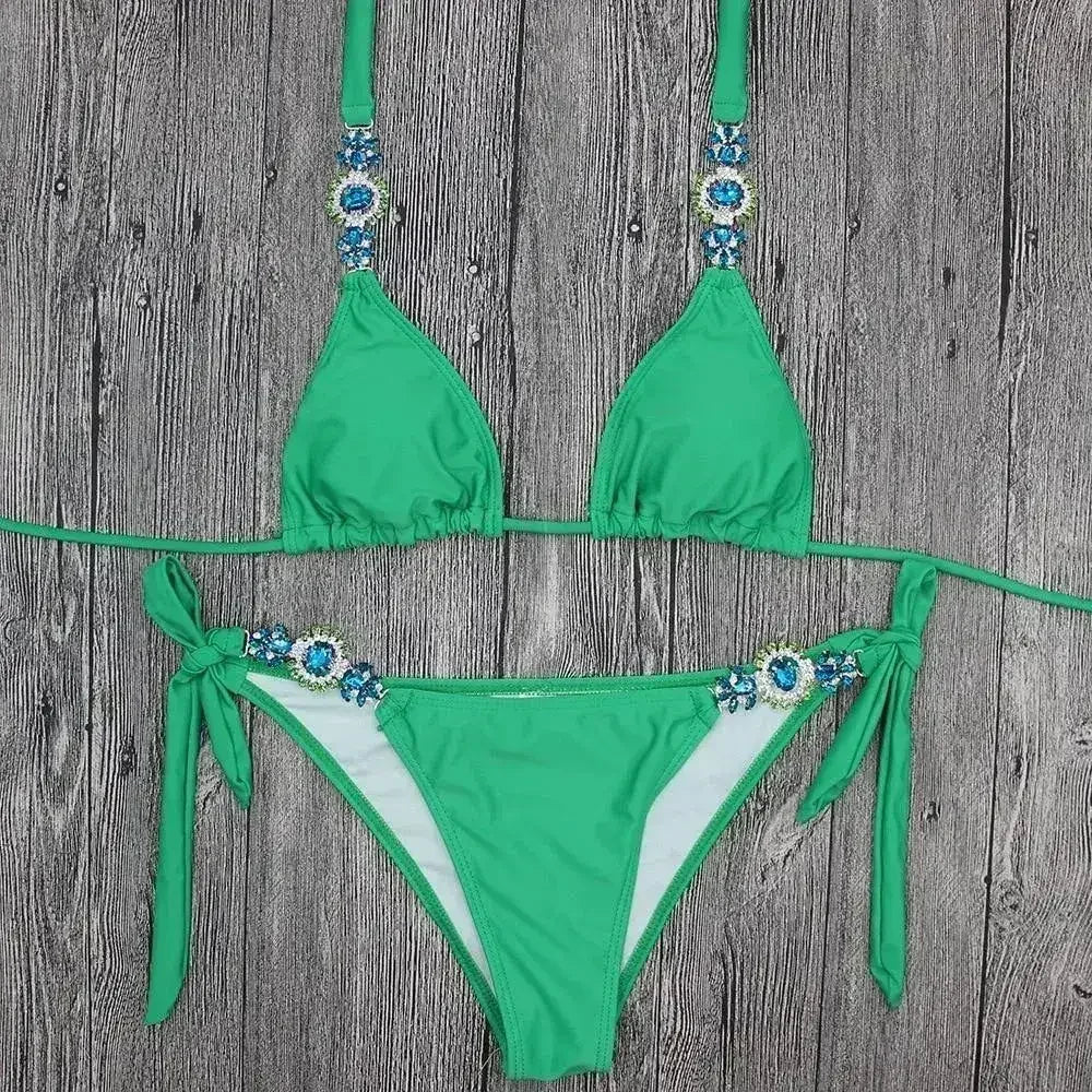 Jeweled Bikini Crochet Jewelry Bikini Set two pieces Swimsuit Crystal