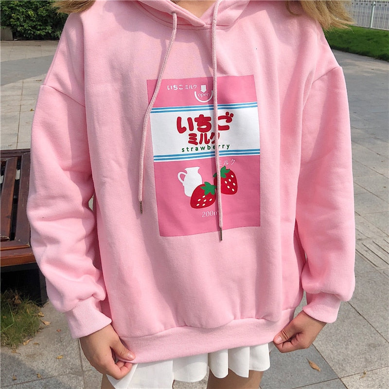 Sudadera con Capucha de Leche de Fresa