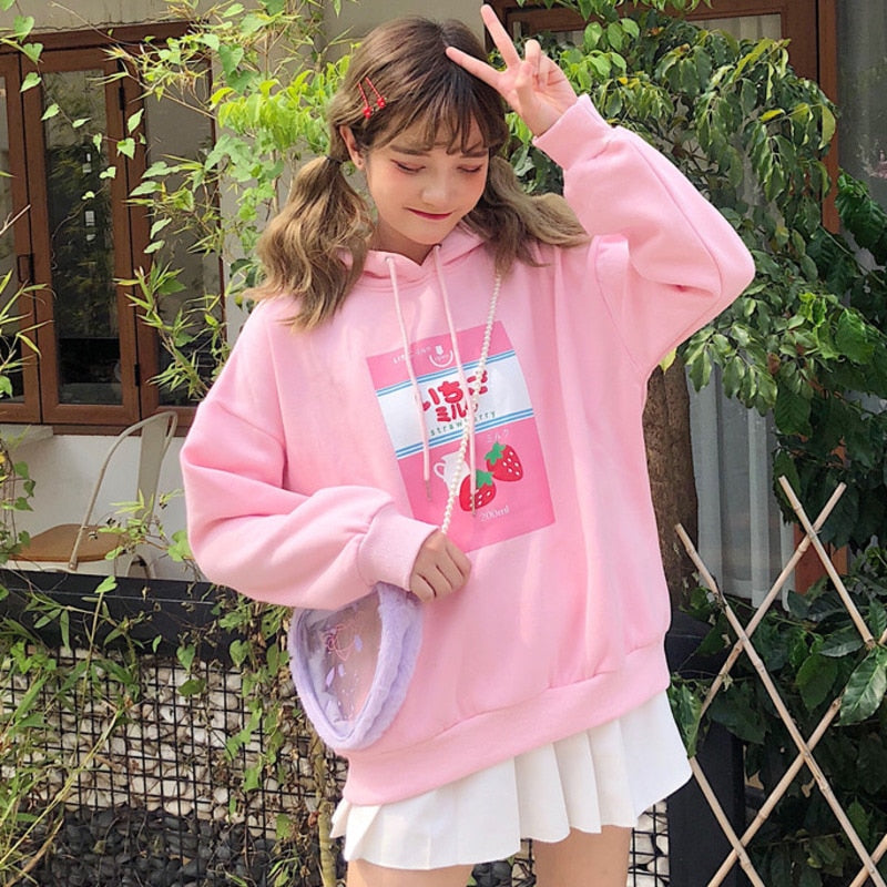 Sudadera con Capucha de Leche de Fresa