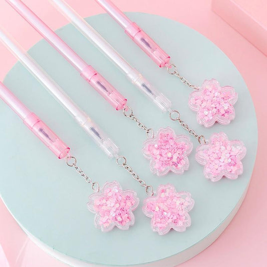 Bolígrafos de gel con purpurina y diseño de flor de cerezo