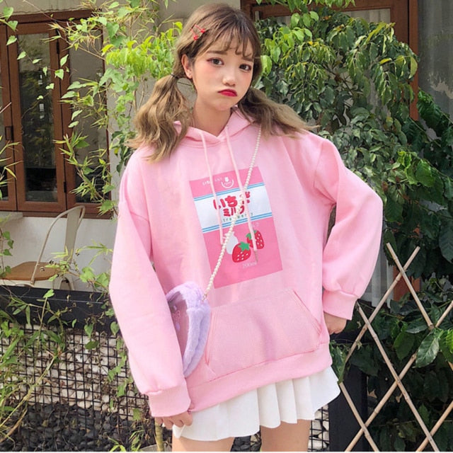 Sudadera con Capucha de Leche de Fresa