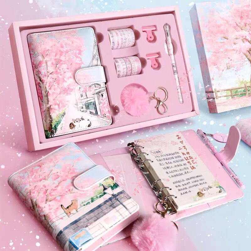 Set de regalo de diario con diseño de flor de cerezo