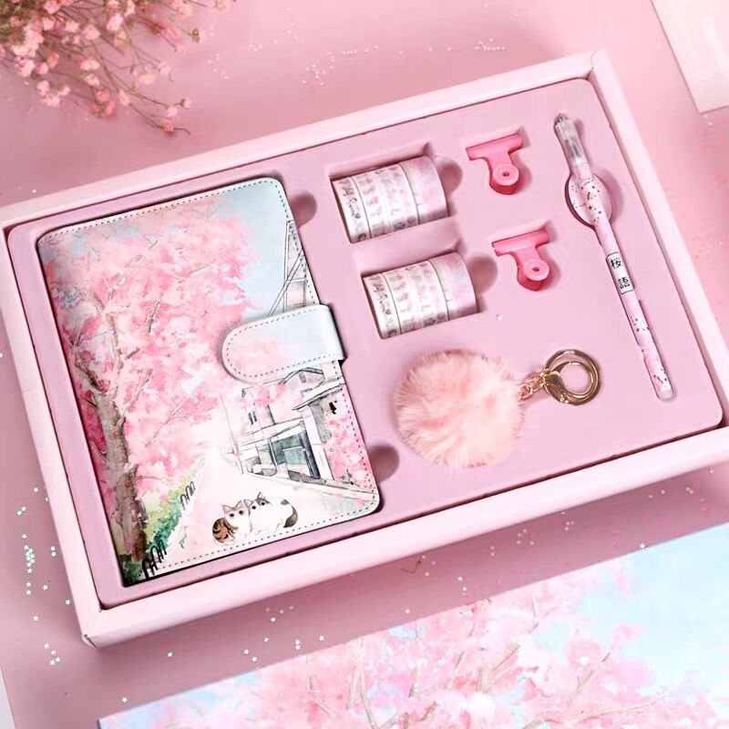 Set de regalo de diario con diseño de flor de cerezo