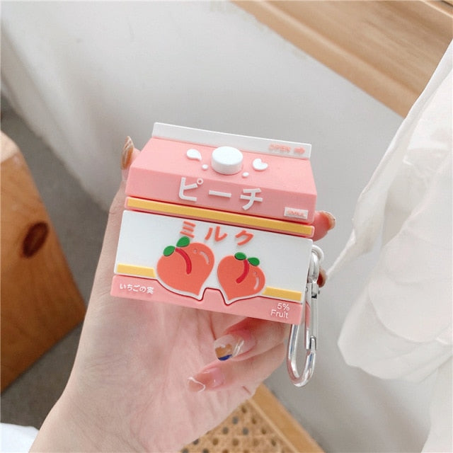 Estuche para AirPods con forma de cartón de leche de durazno