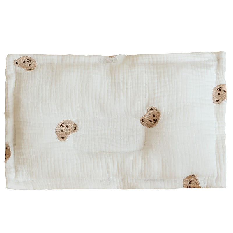 Almohada moldeada para niños, algodón de gasa transpirable y suave con bordado, almohada universal para bebé para todas las estaciones