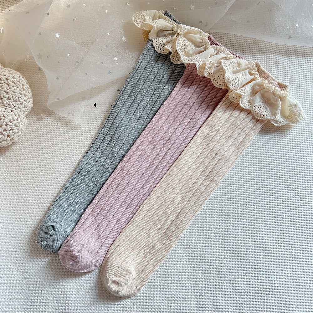 Calcetines transpirables para bebés y niñas, con diseño de patchwork y encaje
