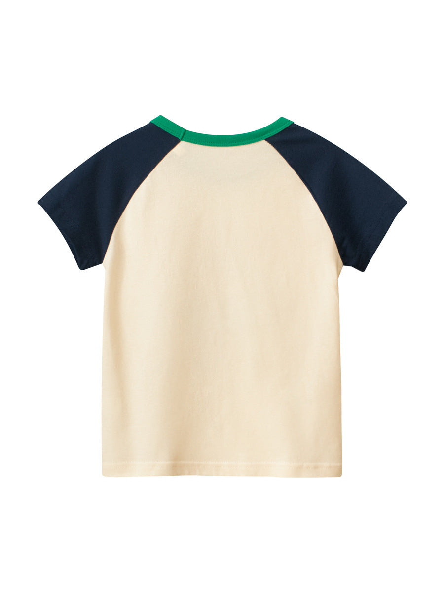 Camiseta de niño con estampado de koala de dibujos animados y retazos de color, estilo europeo y americano