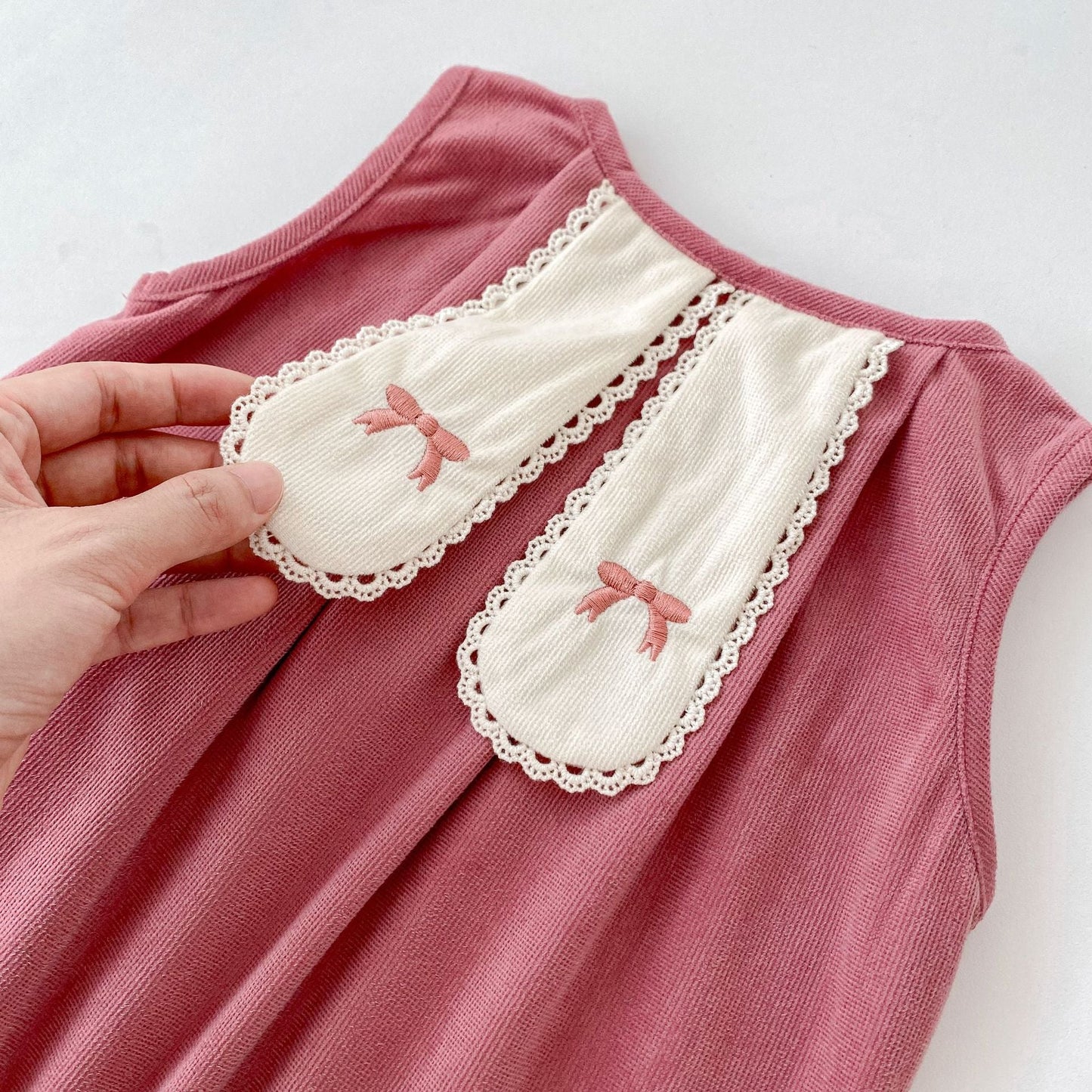 Llegada Otoño Bebés Niñas Manga Larga Color Liso Top Tejido y Peto Rosa – Conjunto de Ropa