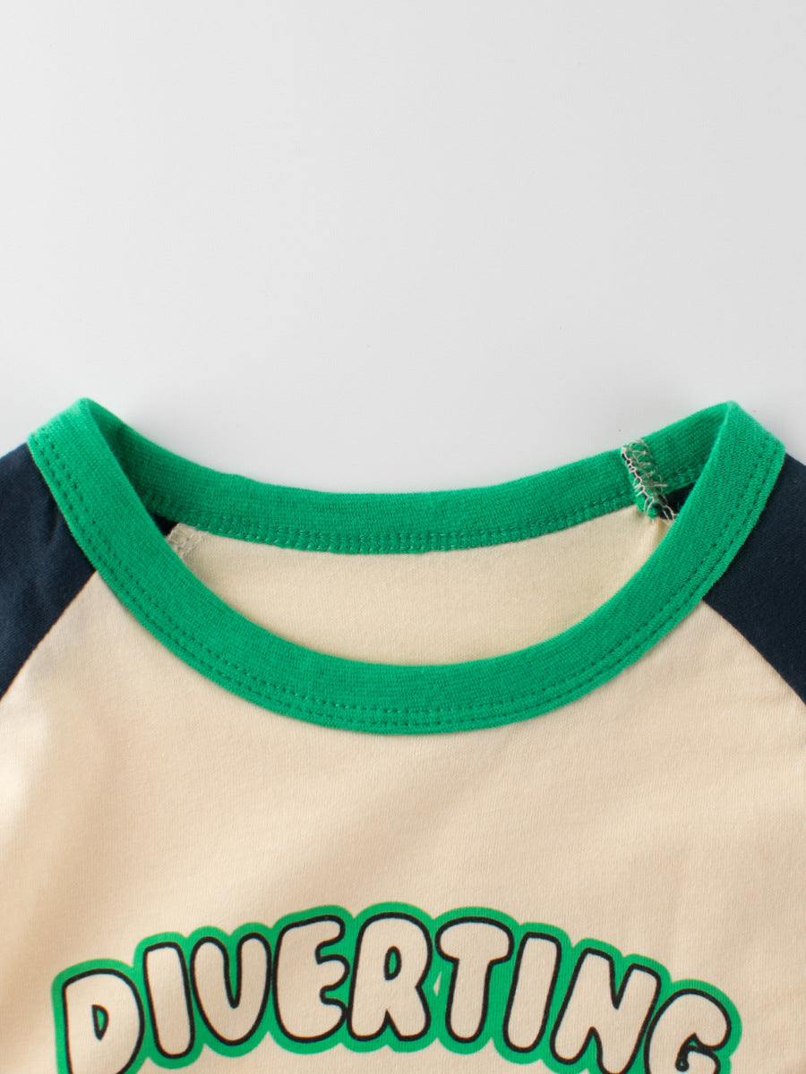 Camiseta de niño con estampado de koala de dibujos animados y retazos de color, estilo europeo y americano