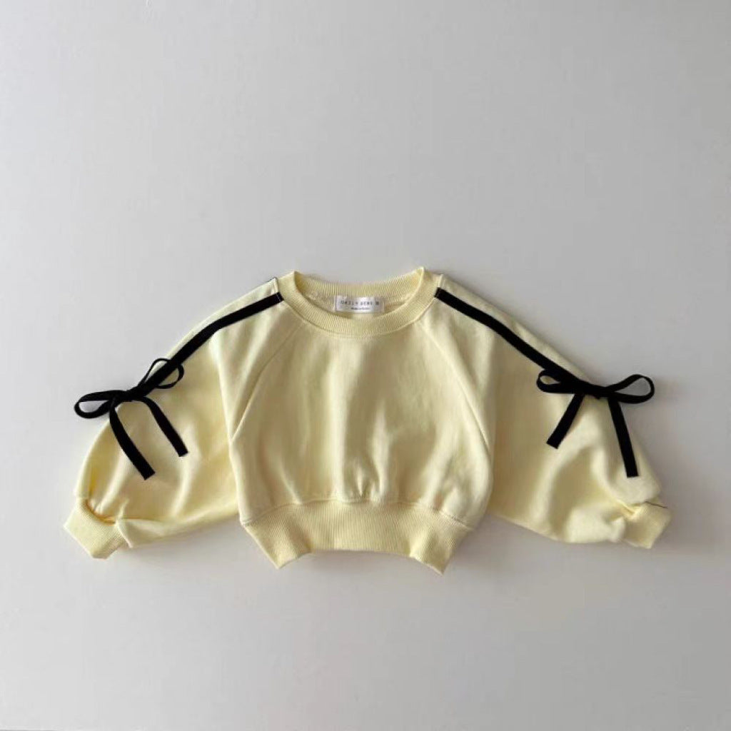 Conjunto de ropa de otoño para bebés y niñas, suéter y pantalones con lazos informales