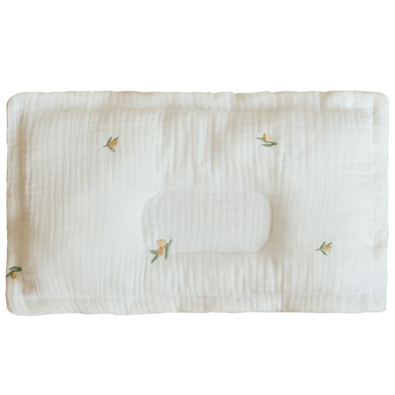 Almohada moldeada para niños, algodón de gasa transpirable y suave con bordado, almohada universal para bebé para todas las estaciones