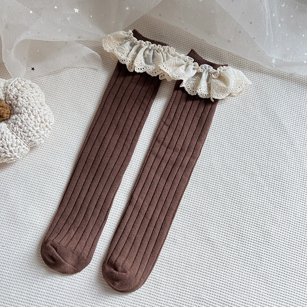 Calcetines transpirables para bebés y niñas, con diseño de patchwork y encaje