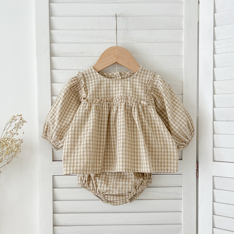 Conjunto de ropa para bebé niña, top de manga larga a cuadros y braguita, de venta en otoño