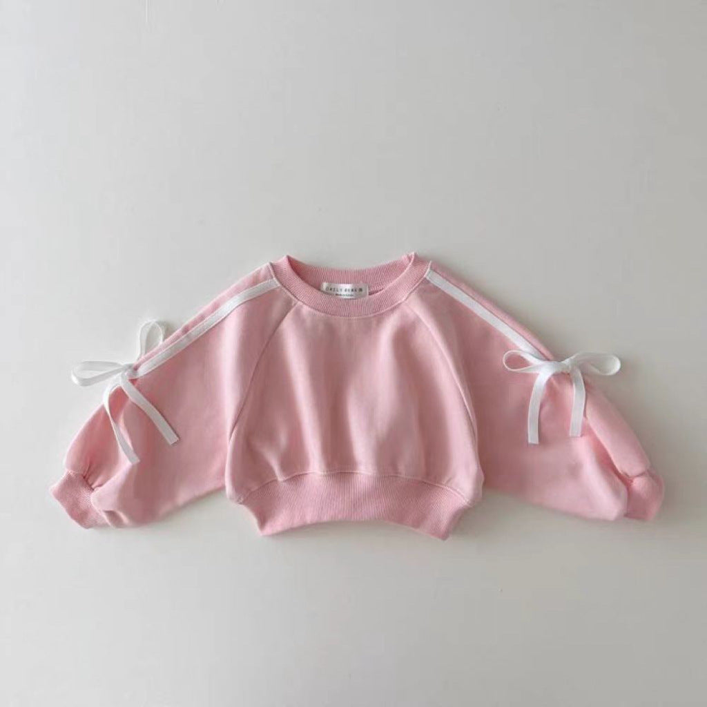 Conjunto de ropa de otoño para bebés y niñas, suéter y pantalones con lazos informales