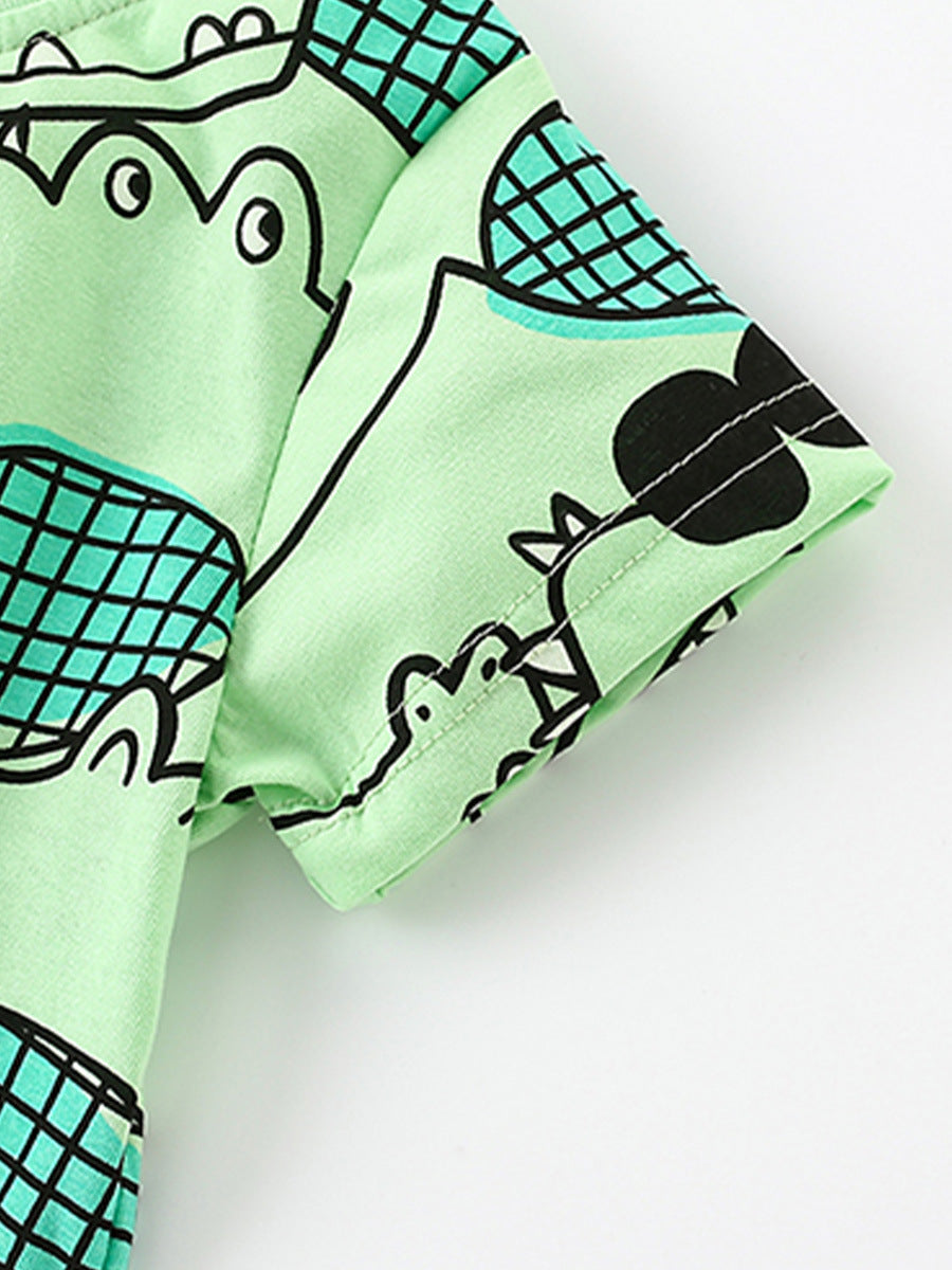 Conjunto de ropa casual de verano para bebés, niños y niñas, con estampado de dibujos animados de animales de cocodrilo, camiseta de manga corta y pantalones cortos