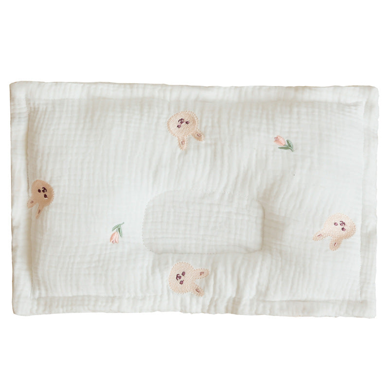 Almohada moldeada para niños, algodón de gasa transpirable y suave con bordado, almohada universal para bebé para todas las estaciones