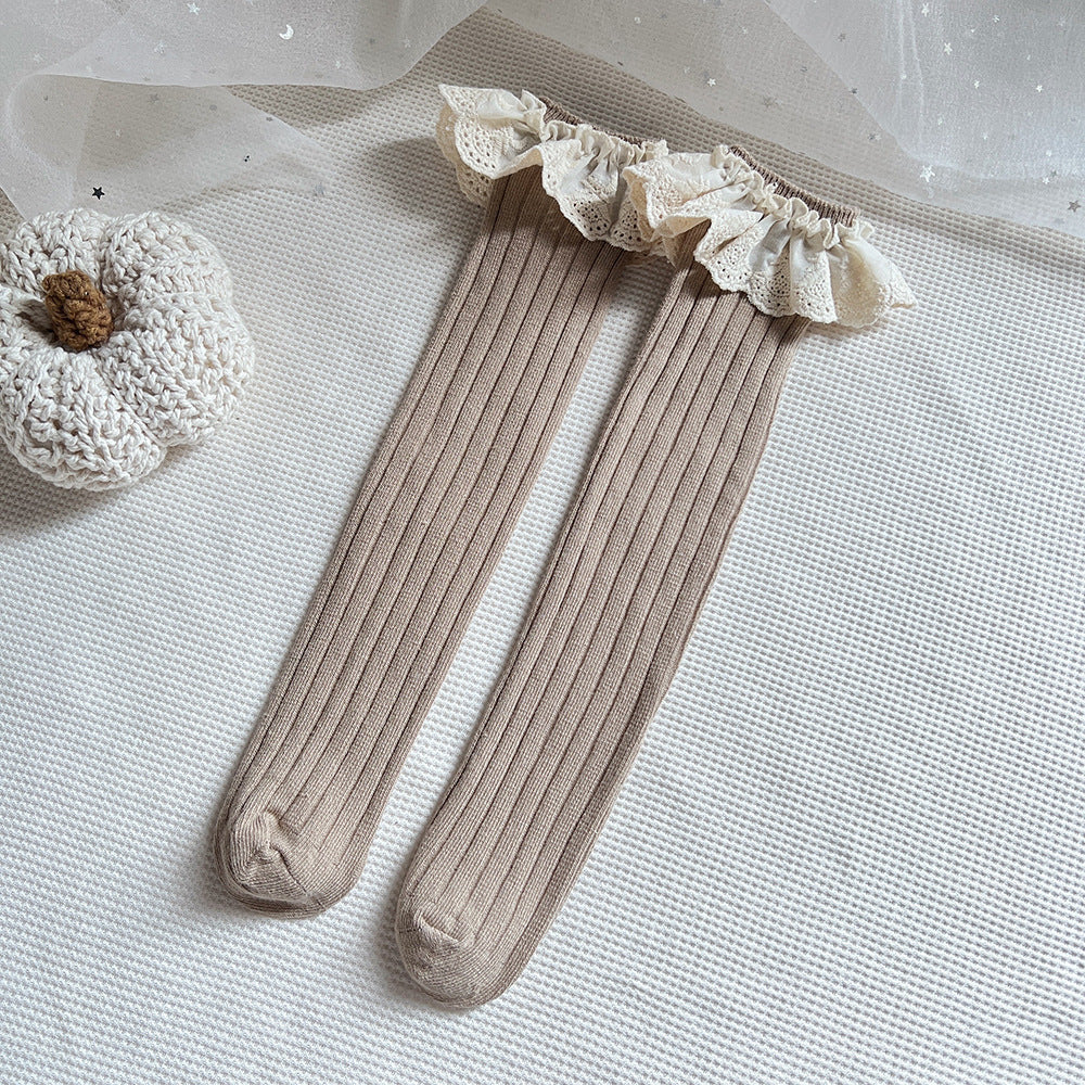 Calcetines transpirables para bebés y niñas, con diseño de patchwork y encaje