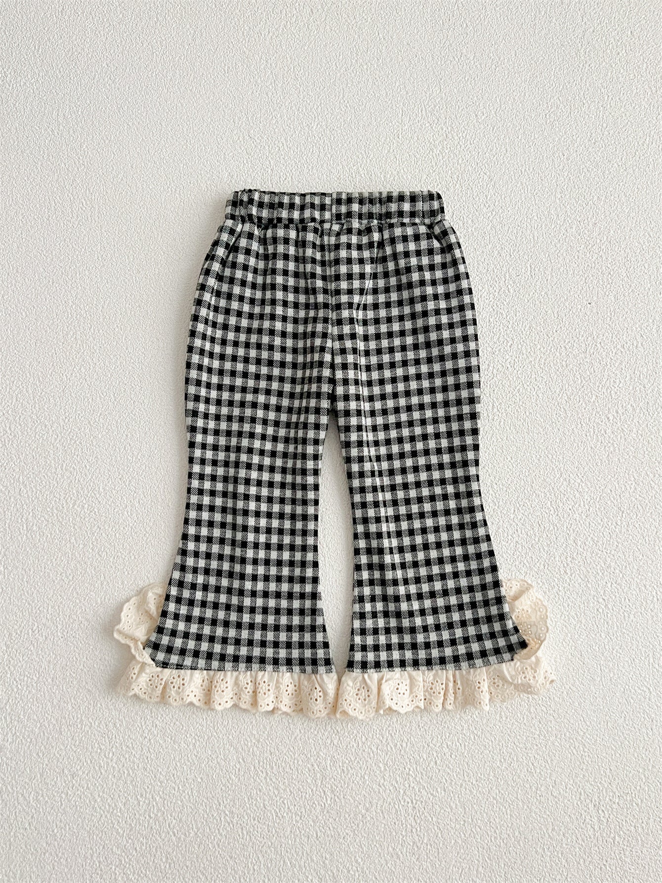 Pantalones de cuadros baratos para bebé y niña con ribete de encaje, de llegada para otoño
