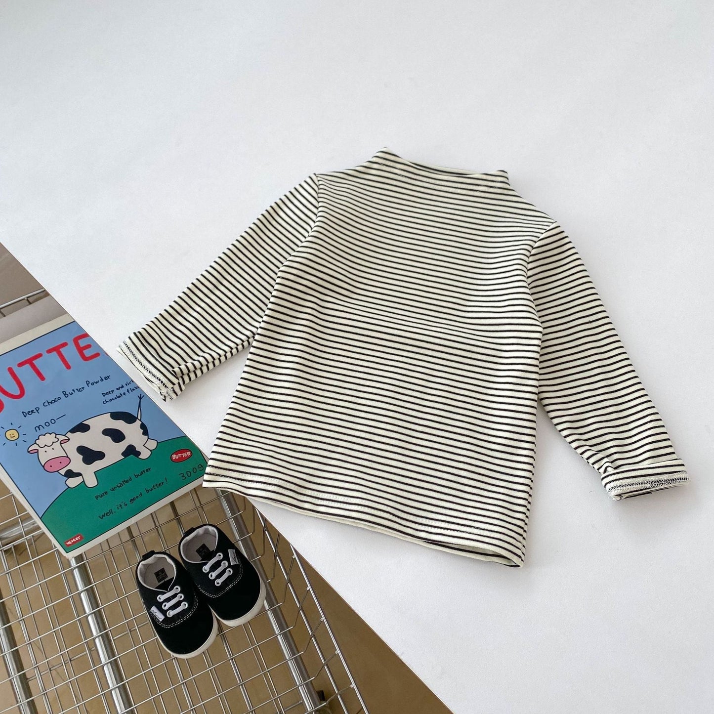 Top de cuello alto a rayas de manga larga unisex para bebés y niños (otoño)