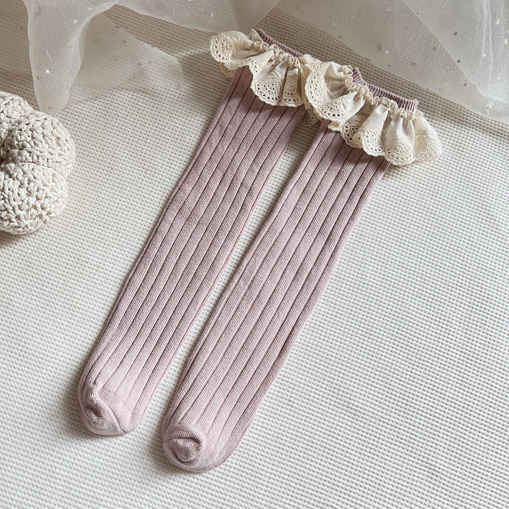 Calcetines transpirables para bebés y niñas, con diseño de patchwork y encaje