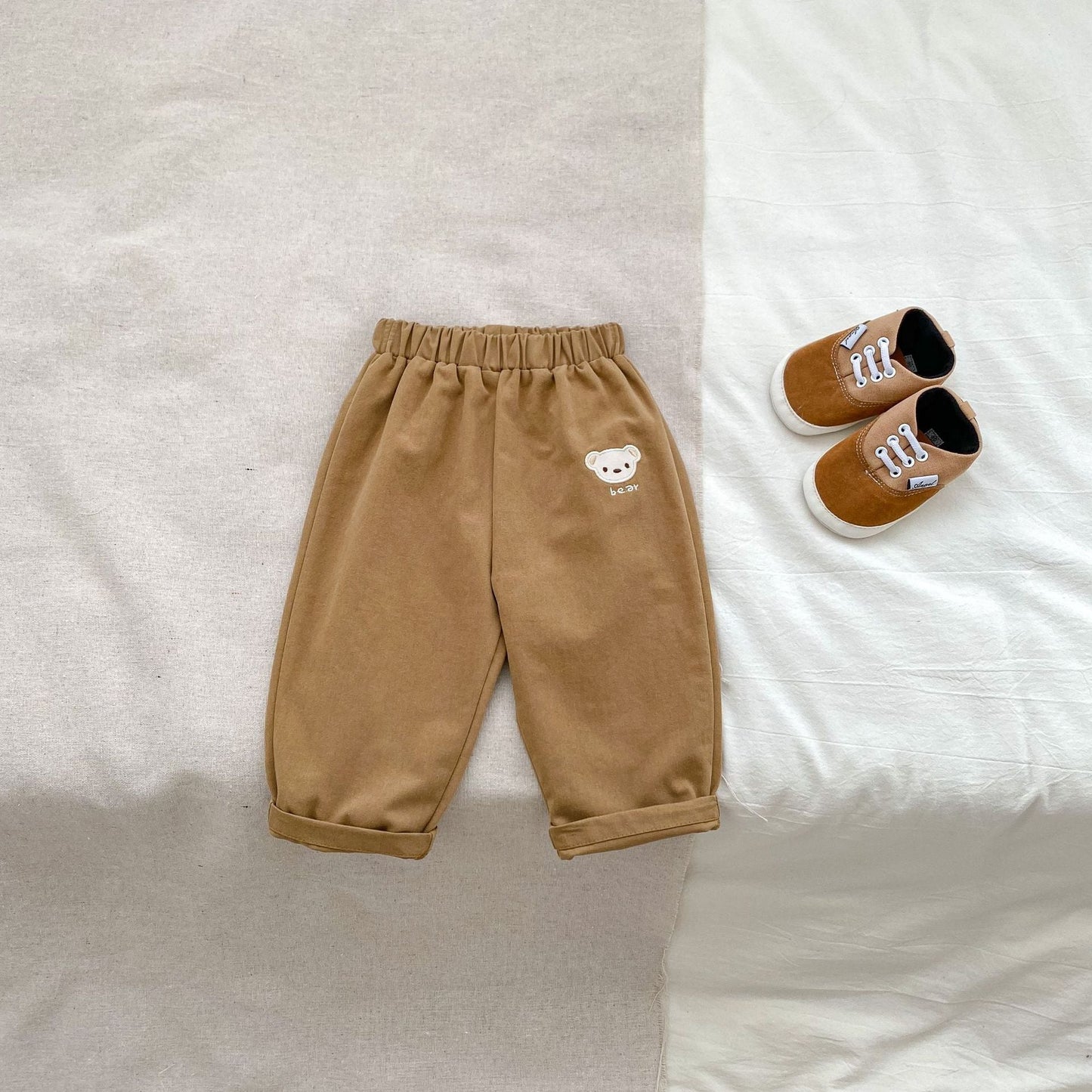 Llegada Otoño Bebés Niños Manga Larga Rayas Oso Teddy Camiseta y Pantalones Versátiles – Conjunto a Juego