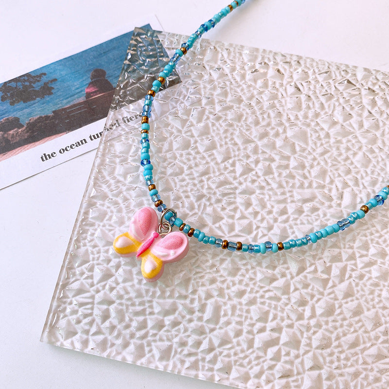 Lindo collar de clavícula de mariposa y corazón para niños, joyería de dopamina para niña