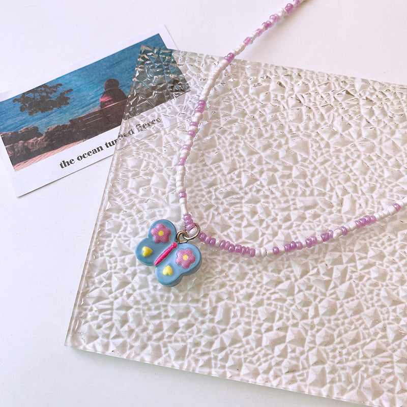 Lindo collar de clavícula de mariposa y corazón para niños, joyería de dopamina para niña