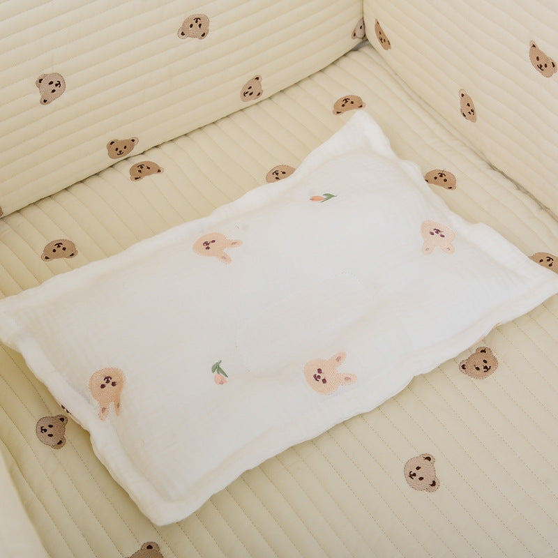 Almohada moldeada para niños, algodón de gasa transpirable y suave con bordado, almohada universal para bebé para todas las estaciones