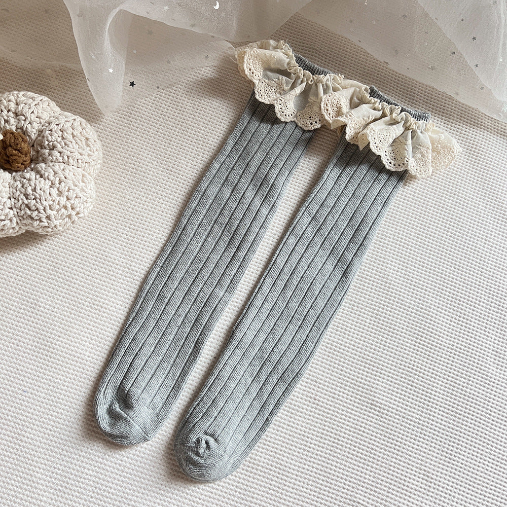 Calcetines transpirables para bebés y niñas, con diseño de patchwork y encaje