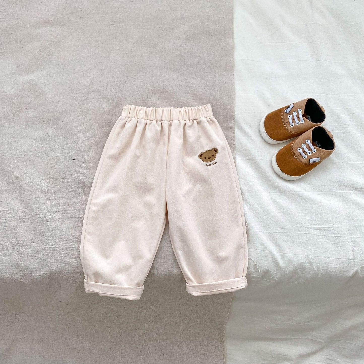 Llegada Otoño Bebés Niños Manga Larga Rayas Oso Teddy Camiseta y Pantalones Versátiles – Conjunto a Juego