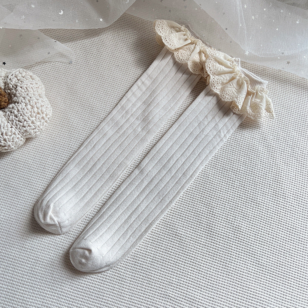 Calcetines transpirables para bebés y niñas, con diseño de patchwork y encaje