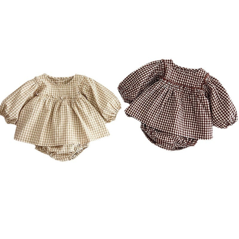 Conjunto de ropa para bebé niña, top de manga larga a cuadros y braguita, de venta en otoño