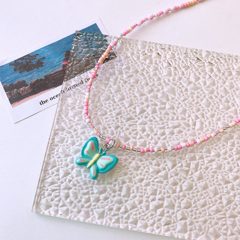 Lindo collar de clavícula de mariposa y corazón para niños, joyería de dopamina para niña