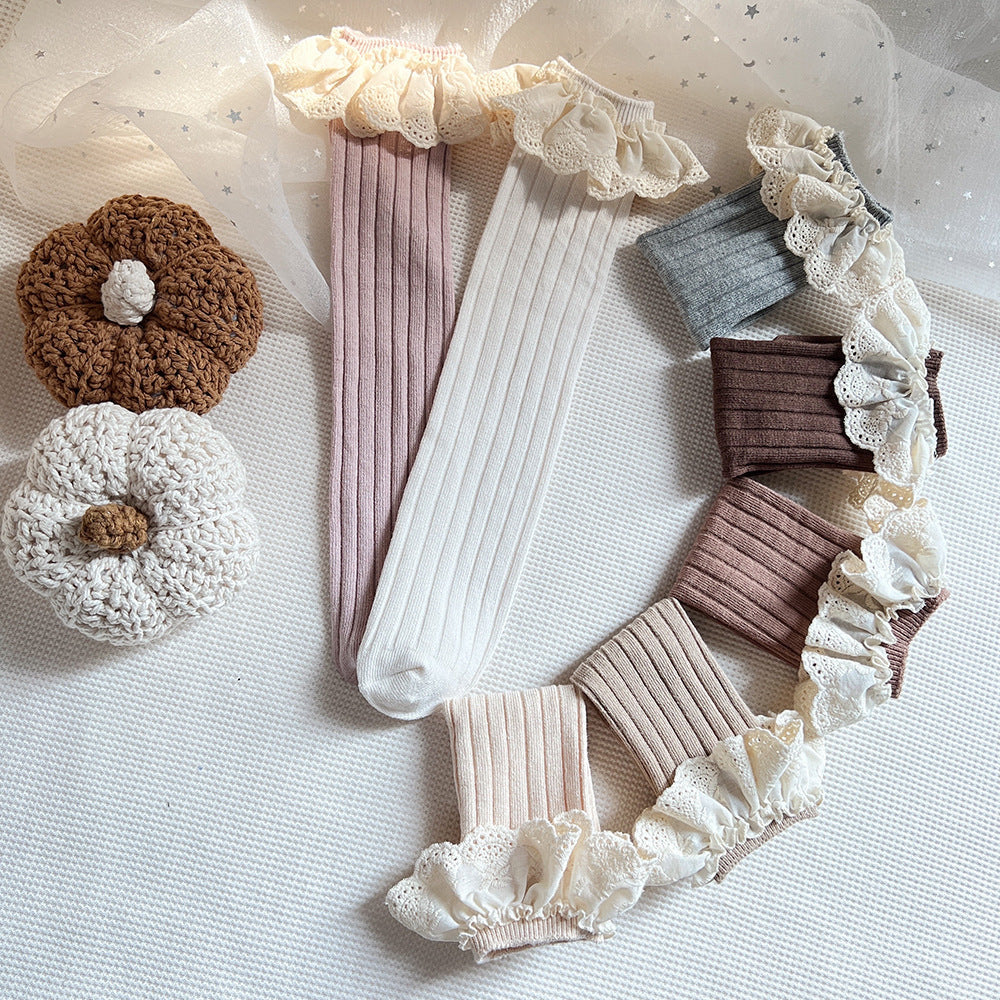 Calcetines transpirables para bebés y niñas, con diseño de patchwork y encaje