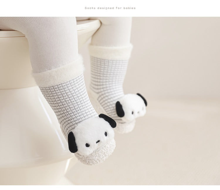 Calcetines gruesos de invierno hasta media pantorrilla para niños pequeños, antideslizantes, con dibujos animados, para bebé