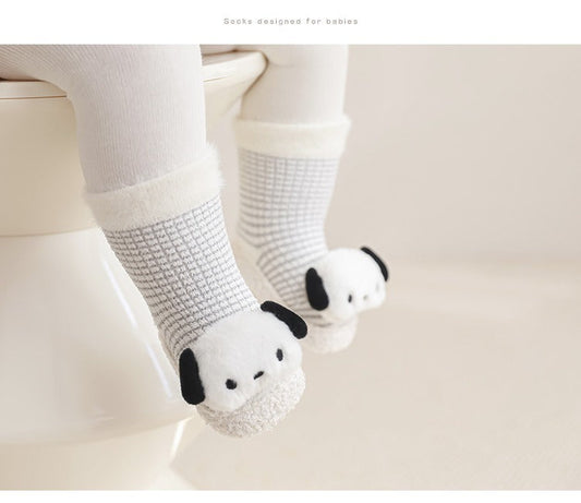 Calcetines gruesos de invierno hasta media pantorrilla para niños pequeños, antideslizantes, con dibujos animados, para bebé