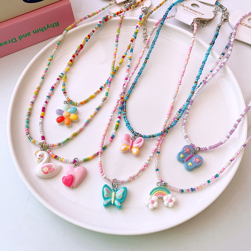 Lindo collar de clavícula de mariposa y corazón para niños, joyería de dopamina para niña